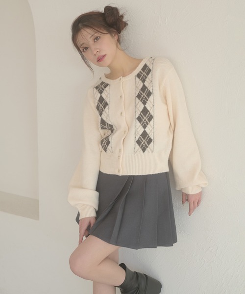 Ambre Neige(アンブルネージュ)の「argyle knit cardigan / アーガイルニットカーディガン(カーディガン/ボレロ・レディース・ブラウン系その他/アイボリー/チャコールグレー・FREE)」の4枚目の写真