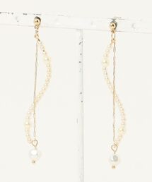 【Peony/ピオニー】/パール×チェーン　ミドルロングピアス