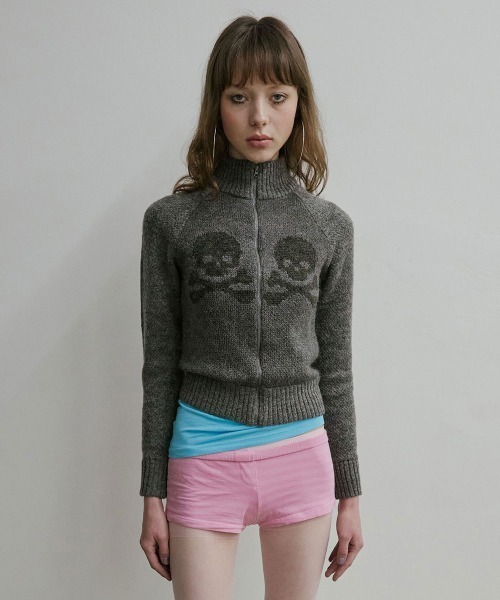 SCULPTOR(スカルプター)の「Skull Zip-Up Sweater(ニット/セーター・レディース・ライトブルー/グレー・MEDIUM/SMALL)」の2枚目の写真