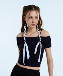 L11 CABLE OFF SHOULDER KNIT(NAVY)