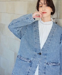 studio CLIP | 甘織り10オンスデニムノーカラージャケット《CLIP denim》(ノーカラージャケット)