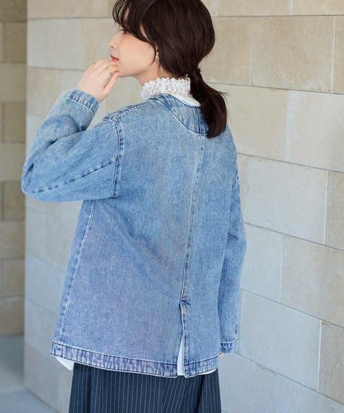 studio CLIP（スタディオクリップ）の「甘織り10オンスデニムノーカラージャケット《CLIP denim》（ノーカラージャケット・レディース・ライトブルー/ブルー系その他・FREE）」の8枚目の写真