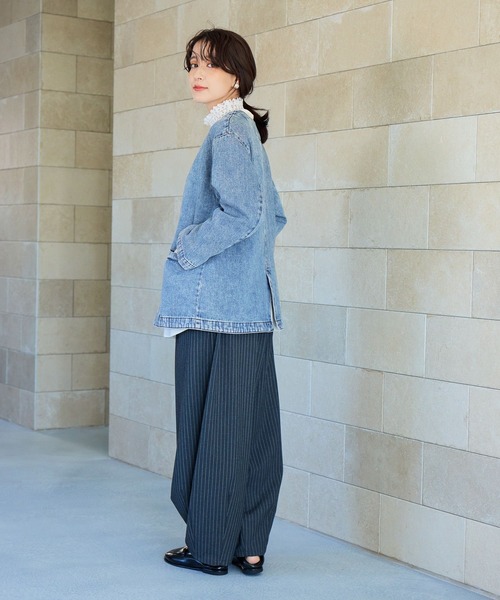 studio CLIP（スタディオクリップ）の「甘織り10オンスデニムノーカラージャケット《CLIP denim》（ノーカラージャケット・レディース・ライトブルー/ブルー系その他・FREE）」の13枚目の写真