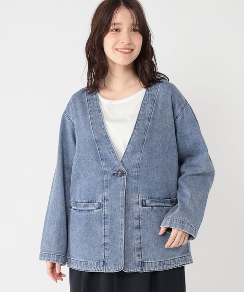 studio CLIP（スタディオクリップ）の「甘織り10オンスデニムノーカラージャケット《CLIP denim》（ノーカラージャケット・レディース・ライトブルー/ブルー系その他・FREE）」の14枚目の写真