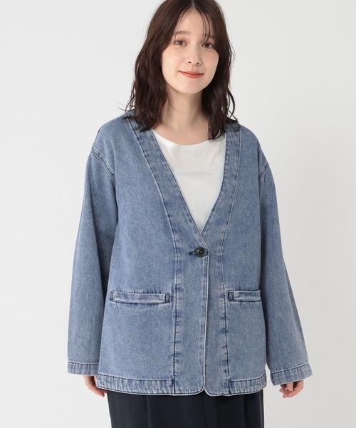 studio CLIP（スタディオクリップ）の「甘織り10オンスデニムノーカラージャケット《CLIP denim》（ノーカラージャケット・レディース・ライトブルー/ブルー系その他・FREE）」の15枚目の写真