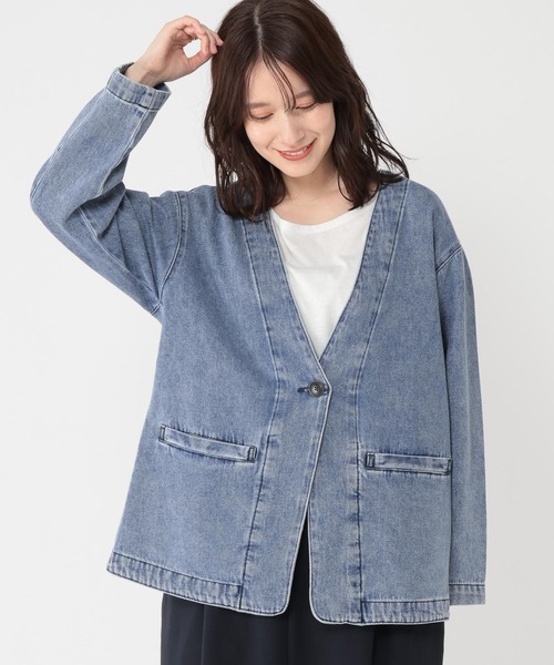 studio CLIP（スタディオクリップ）の「甘織り10オンスデニムノーカラージャケット《CLIP denim》（ノーカラージャケット・レディース・ライトブルー/ブルー系その他・FREE）」の16枚目の写真