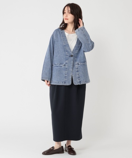 studio CLIP（スタディオクリップ）の「甘織り10オンスデニムノーカラージャケット《CLIP denim》（ノーカラージャケット・レディース・ライトブルー/ブルー系その他・FREE）」の17枚目の写真