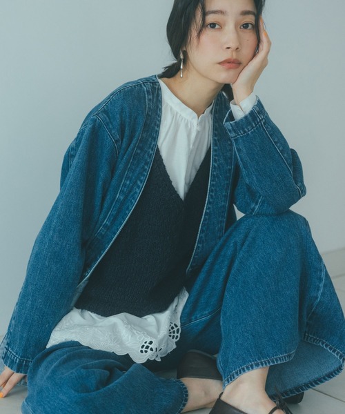 studio CLIP（スタディオクリップ）の「甘織り10オンスデニムノーカラージャケット《CLIP denim》（ノーカラージャケット・レディース・ライトブルー/ブルー系その他・FREE）」の20枚目の写真