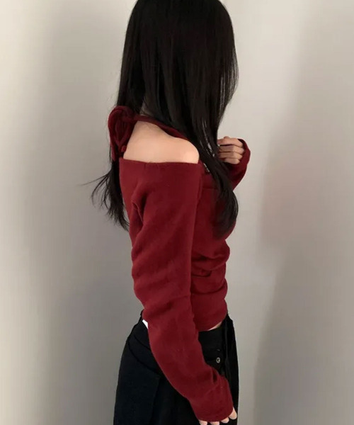 VIVID LADY(ビビッドレディー)の「ホルター紐付き ドレープ 起毛 オフショルトップス(Tシャツ/カットソー・レディース・グレー/アイボリー/ブラック/ワイン・FREE)」の7枚目の写真