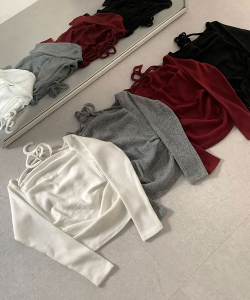 VIVID LADY(ビビッドレディー)の「ホルター紐付き ドレープ 起毛 オフショルトップス(Tシャツ/カットソー・レディース・グレー/アイボリー/ブラック/ワイン・FREE)」の18枚目の写真