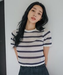 SIGNATURE STRIPE CROP KNIT_NAVY
