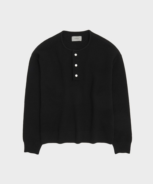 CONZ(コンズ)の「WOOL WAFFLE HENRY KNIT/ヘンリーネック/CONZ/NVRFRGT(ニット/セーター・メンズ・ブラック/グレー・1/2/3)」の1枚目の写真