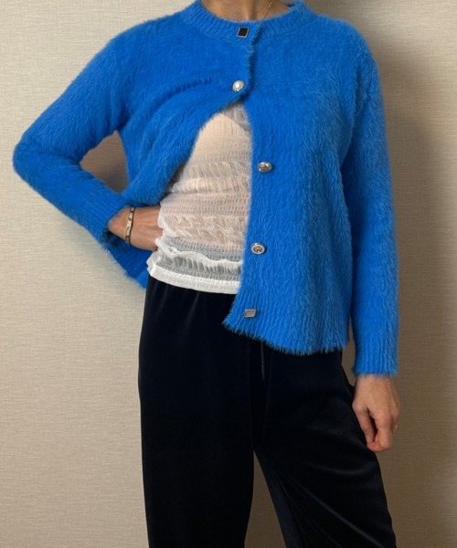 gossip!ロサンゼルス(ゴシップロサンゼルス)の「ボタンアクセント ルーズモヘアカーディガン(カーディガン/ボレロ・レディース・ブルー/イエロー・FREE)」の5枚目の写真