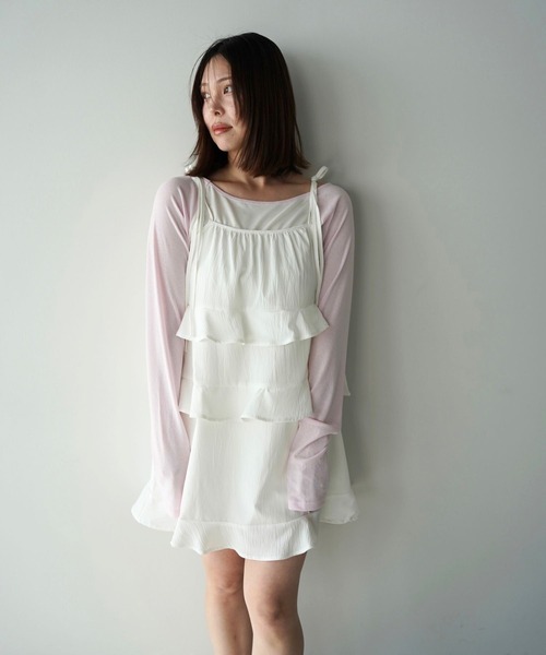 SANSeLF（サンセルフ）の「【SANSeLF】ティアードキャミワンピース saw26s008（ワンピース・レディース・ホワイト/ブラウン・FREE）」の2枚目の写真