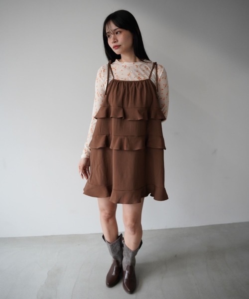 SANSeLF（サンセルフ）の「【SANSeLF】ティアードキャミワンピース saw26s008（ワンピース・レディース・ホワイト/ブラウン・FREE）」の4枚目の写真