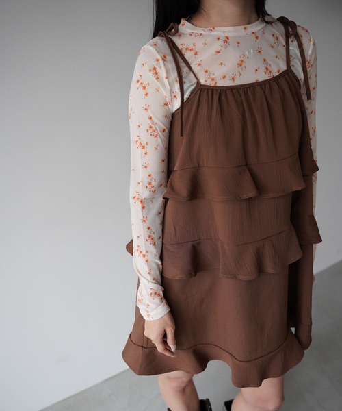 SANSeLF（サンセルフ）の「【SANSeLF】ティアードキャミワンピース saw26s008（ワンピース・レディース・ホワイト/ブラウン・FREE）」の5枚目の写真