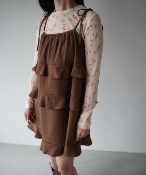 SANSeLF（サンセルフ）の「【SANSeLF】ティアードキャミワンピース saw26s008（ワンピース・レディース・ホワイト/ブラウン・FREE）」の7枚目の写真