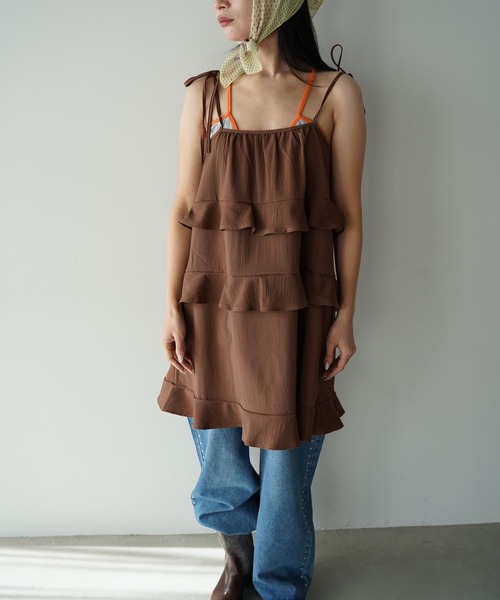 SANSeLF（サンセルフ）の「【SANSeLF】ティアードキャミワンピース saw26s008（ワンピース・レディース・ホワイト/ブラウン・FREE）」の9枚目の写真