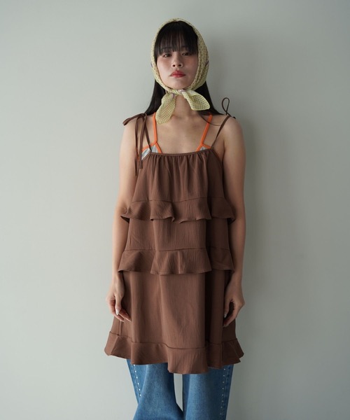 SANSeLF（サンセルフ）の「【SANSeLF】ティアードキャミワンピース saw26s008（ワンピース・レディース・ホワイト/ブラウン・FREE）」の10枚目の写真