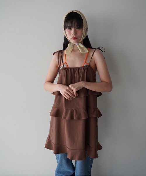 SANSeLF（サンセルフ）の「【SANSeLF】ティアードキャミワンピース saw26s008（ワンピース・レディース・ホワイト/ブラウン・FREE）」の11枚目の写真