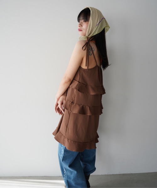 SANSeLF（サンセルフ）の「【SANSeLF】ティアードキャミワンピース saw26s008（ワンピース・レディース・ホワイト/ブラウン・FREE）」の12枚目の写真