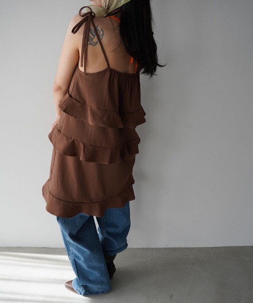 SANSeLF（サンセルフ）の「【SANSeLF】ティアードキャミワンピース saw26s008（ワンピース・レディース・ホワイト/ブラウン・FREE）」の13枚目の写真