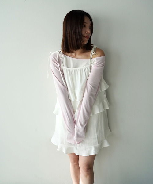 SANSeLF（サンセルフ）の「【SANSeLF】ティアードキャミワンピース saw26s008（ワンピース・レディース・ホワイト/ブラウン・FREE）」の19枚目の写真