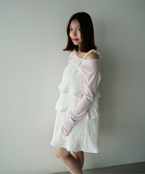 SANSeLF（サンセルフ）の「【SANSeLF】ティアードキャミワンピース saw26s008（ワンピース・レディース・ホワイト/ブラウン・FREE）」の21枚目の写真