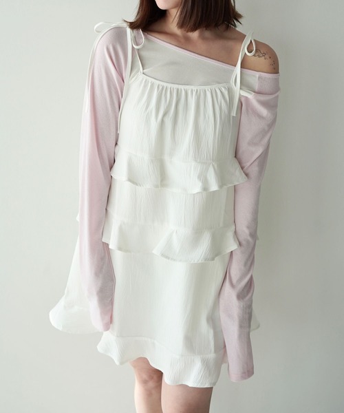 SANSeLF（サンセルフ）の「【SANSeLF】ティアードキャミワンピース saw26s008（ワンピース・レディース・ホワイト/ブラウン・FREE）」の22枚目の写真