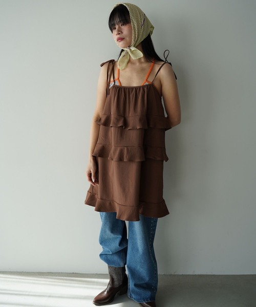 SANSeLF（サンセルフ）の「【SANSeLF】ティアードキャミワンピース saw26s008（ワンピース・レディース・ホワイト/ブラウン・FREE）」の22枚目の写真