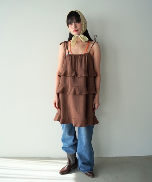 SANSeLF（サンセルフ）の「【SANSeLF】ティアードキャミワンピース saw26s008（ワンピース・レディース・ホワイト/ブラウン・FREE）」の20枚目の写真