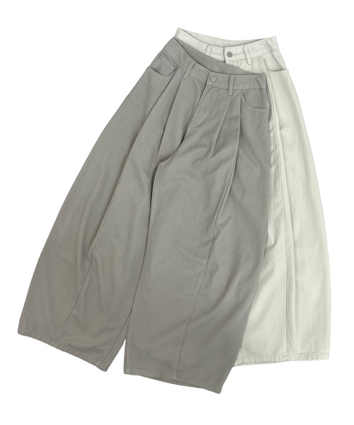 FOLLOWIN（フォロウィン）の「タックバルーン ワイドパンツ（デニムパンツ・レディース・グレー/ベージュ・SMALL/LARGE/MEDIUM）」の6枚目の写真