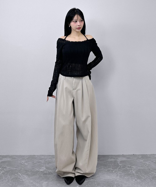 FOLLOWIN（フォロウィン）の「タックバルーン ワイドパンツ（デニムパンツ・レディース・グレー/ベージュ・SMALL/LARGE/MEDIUM）」の10枚目の写真
