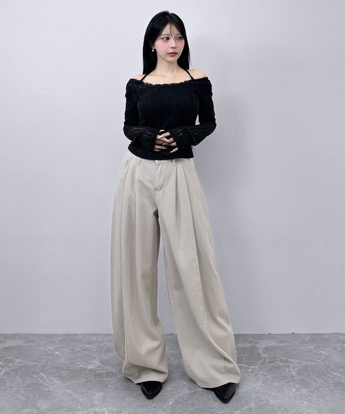FOLLOWIN（フォロウィン）の「タックバルーン ワイドパンツ（デニムパンツ・レディース・グレー/ベージュ・SMALL/LARGE/MEDIUM）」の11枚目の写真