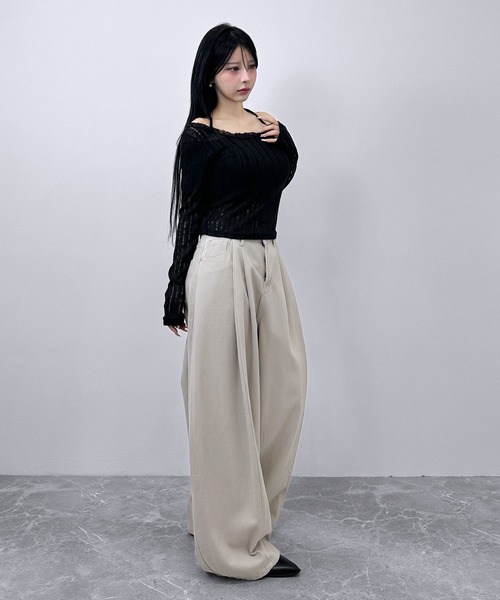 FOLLOWIN（フォロウィン）の「タックバルーン ワイドパンツ（デニムパンツ・レディース・グレー/ベージュ・SMALL/LARGE/MEDIUM）」の14枚目の写真