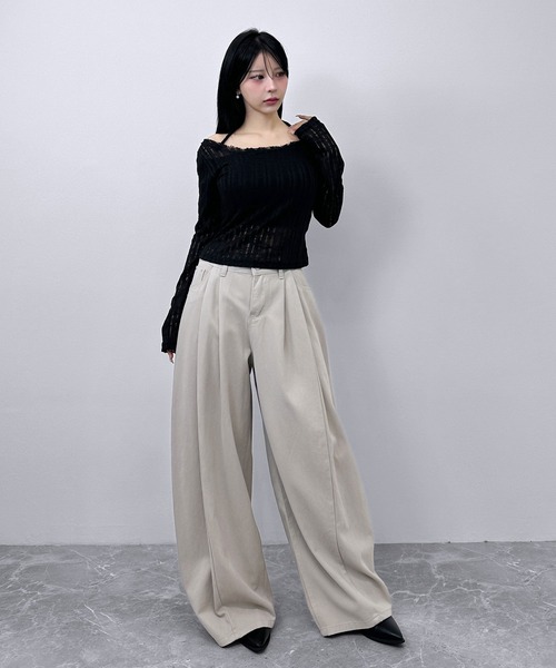 FOLLOWIN（フォロウィン）の「タックバルーン ワイドパンツ（デニムパンツ・レディース・グレー/ベージュ・SMALL/LARGE/MEDIUM）」の15枚目の写真
