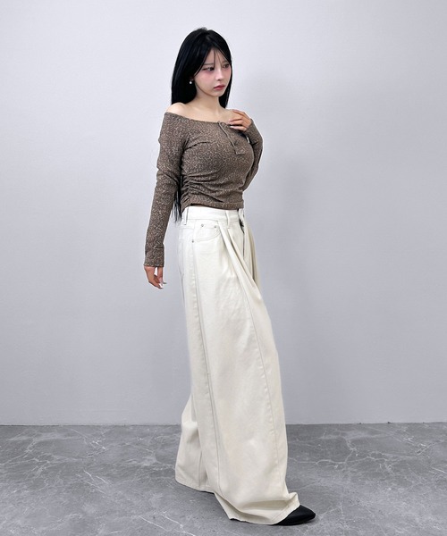 FOLLOWIN（フォロウィン）の「タックバルーン ワイドパンツ（デニムパンツ・レディース・グレー/ベージュ・SMALL/LARGE/MEDIUM）」の22枚目の写真