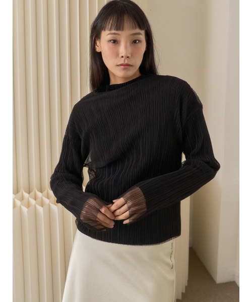 Sorry,Too Much Love(ソーリートゥーマッチラブ)の「Sheer Pleated Mesh High Neck Top_Black(その他トップス・レディース・その他・FREE)」の2枚目の写真