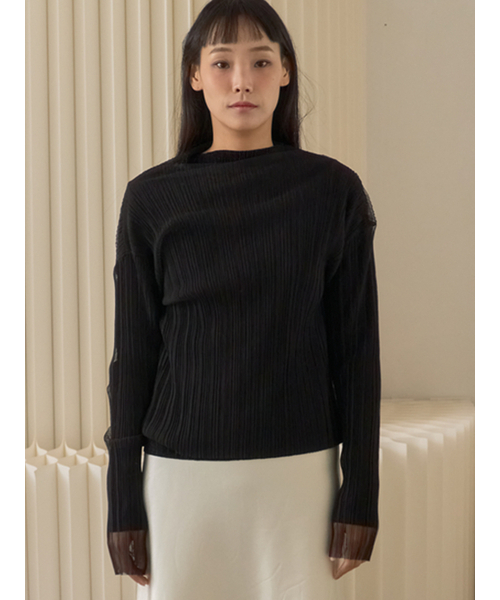 Sorry,Too Much Love(ソーリートゥーマッチラブ)の「Sheer Pleated Mesh High Neck Top_Black(その他トップス・レディース・その他・FREE)」の5枚目の写真