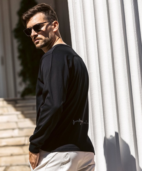 1PIU1UGUALE3  RELAX （ウノピゥウノウグァーレトレ リラックス）の「1PIU1UGUALE3 RELAX(ウノピゥウノウグァーレトレ リラックス)ラインストーン バックロゴ ロングTシャツ（Tシャツ/カットソー・メンズ・ホワイト/ブラック・S/M/L/XL/XXL）」の10枚目の写真