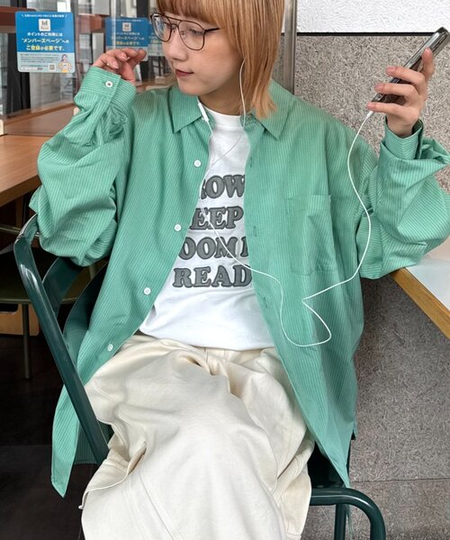 CIAOPANIC TYPY(チャオパニックティピー)の「【肌触り◎】ユニセックス/シルクタッチ立体ストライプシャツ(シャツ/ブラウス・レディース・ネイビー/グリーン/ライトグレー・MEDIUM/LARGE)」の10枚目の写真