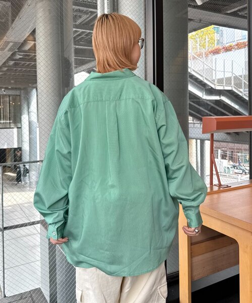 CIAOPANIC TYPY(チャオパニックティピー)の「【肌触り◎】ユニセックス/シルクタッチ立体ストライプシャツ(シャツ/ブラウス・レディース・ネイビー/グリーン/ライトグレー・MEDIUM/LARGE)」の13枚目の写真