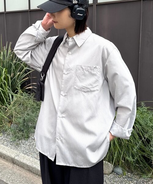 CIAOPANIC TYPY（チャオパニックティピー）の「【肌触り◎】ユニセックスシルクタッチ立体ストライプシャツ（シャツ/ブラウス・メンズ・ネイビー/グリーン/ライトグレー・MEDIUM/LARGE）」の17枚目の写真