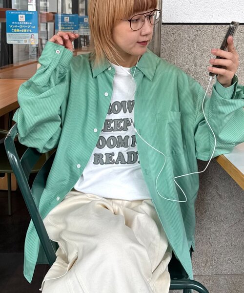 CIAOPANIC TYPY（チャオパニックティピー）の「【肌触り◎】ユニセックスシルクタッチ立体ストライプシャツ（シャツ/ブラウス・メンズ・ネイビー/グリーン/ライトグレー・MEDIUM/LARGE）」の10枚目の写真