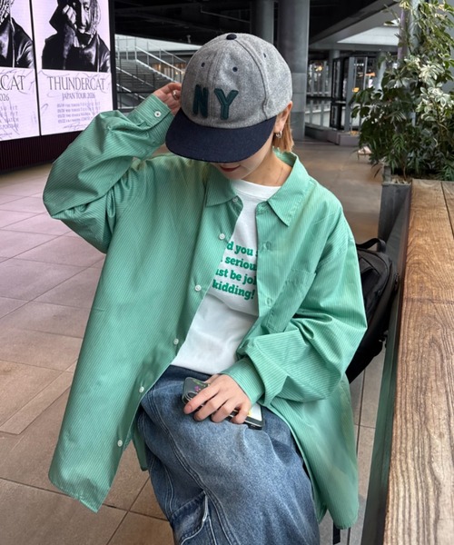 CIAOPANIC TYPY（チャオパニックティピー）の「【肌触り◎】ユニセックスシルクタッチ立体ストライプシャツ（シャツ/ブラウス・メンズ・ネイビー/グリーン/ライトグレー・MEDIUM/LARGE）」の6枚目の写真