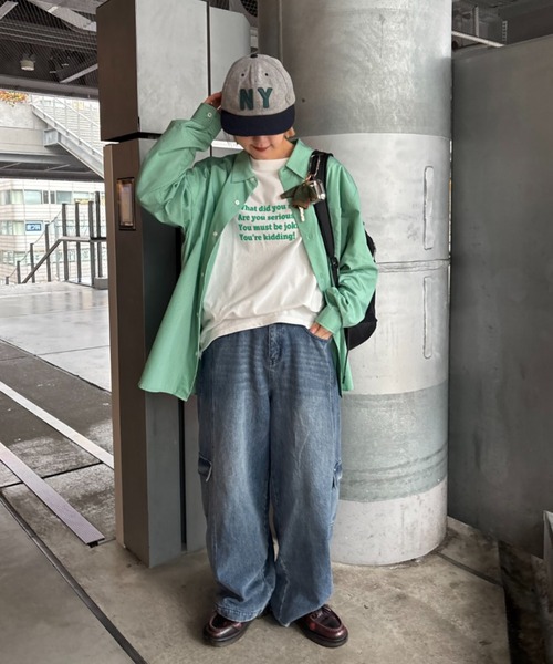 CIAOPANIC TYPY（チャオパニックティピー）の「【肌触り◎】ユニセックスシルクタッチ立体ストライプシャツ（シャツ/ブラウス・メンズ・ネイビー/グリーン/ライトグレー・MEDIUM/LARGE）」の4枚目の写真