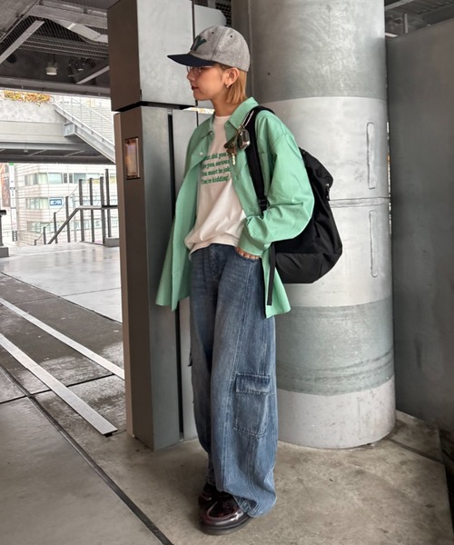 CIAOPANIC TYPY（チャオパニックティピー）の「【肌触り◎】ユニセックスシルクタッチ立体ストライプシャツ（シャツ/ブラウス・メンズ・ネイビー/グリーン/ライトグレー・MEDIUM/LARGE）」の8枚目の写真