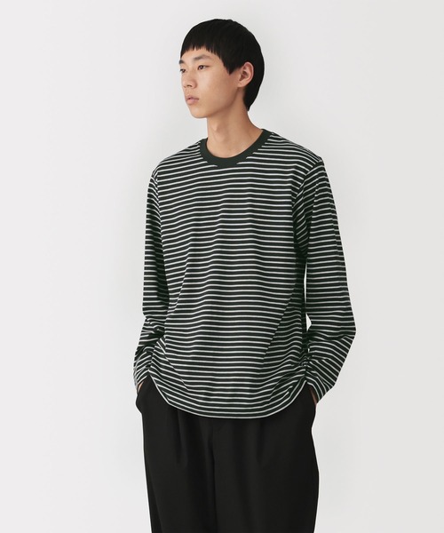 無印良品（ムジルシリョウヒン）の「紳士　天竺編みクルーネック長袖Ｔシャツ（ボーダー）（Tシャツ/カットソー・メンズ・グレー系/ブラック系/ホワイト系/ホワイト系1・S/M/L/XL）」の3枚目の写真