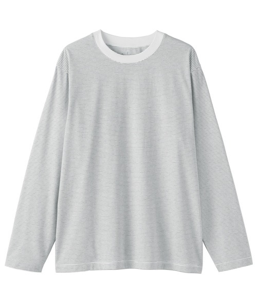無印良品（ムジルシリョウヒン）の「紳士　天竺編みクルーネック長袖Ｔシャツ（ボーダー）（Tシャツ/カットソー・メンズ・グレー系/ブラック系/ホワイト系/ホワイト系1・S/M/L/XL）」の19枚目の写真