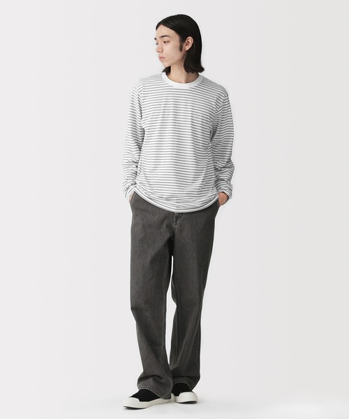 無印良品（ムジルシリョウヒン）の「紳士　天竺編みクルーネック長袖Ｔシャツ（ボーダー）（Tシャツ/カットソー・メンズ・グレー系/ブラック系/ホワイト系/ホワイト系1・S/M/L/XL）」の16枚目の写真